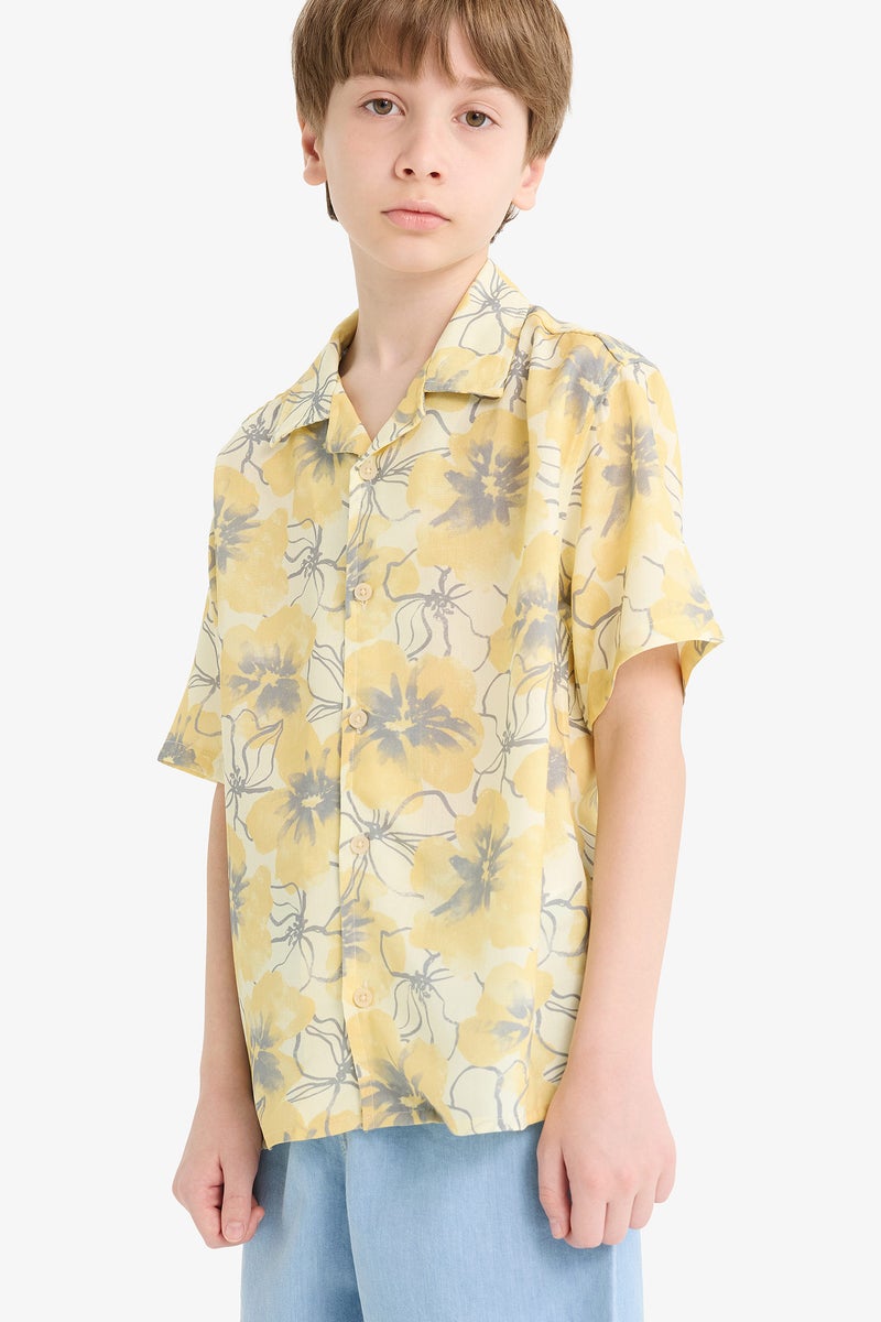 DeFacto Yellow Boy Boy Oversize Polo Neck Floral Viscose Shirt Casual - Image 3